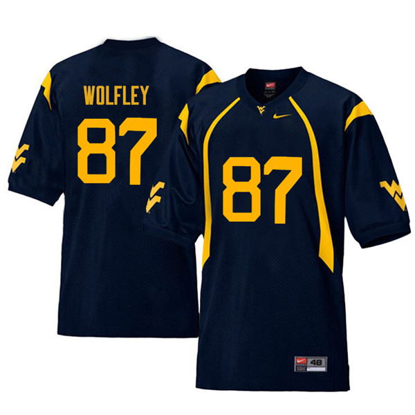 NCAA Men's Stone Wolfley West Virginia Mountaineers Navy #87 Nike Stitched Football College Retro Authentic Jersey NB23L45PC